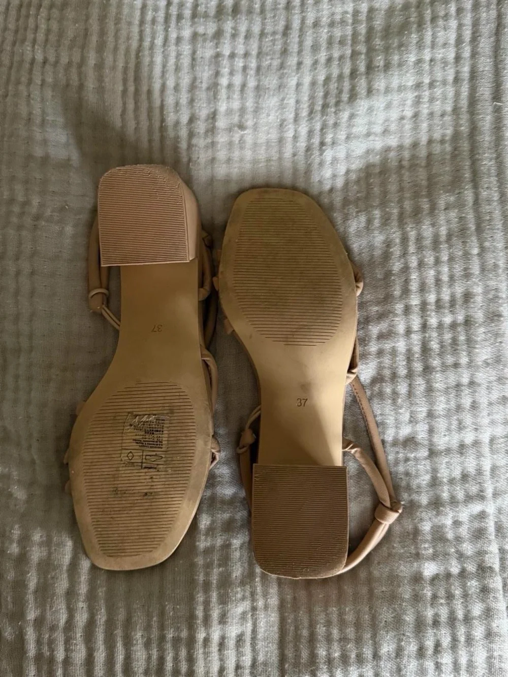 H&M Beige Strappy Low Block Heel Sandals